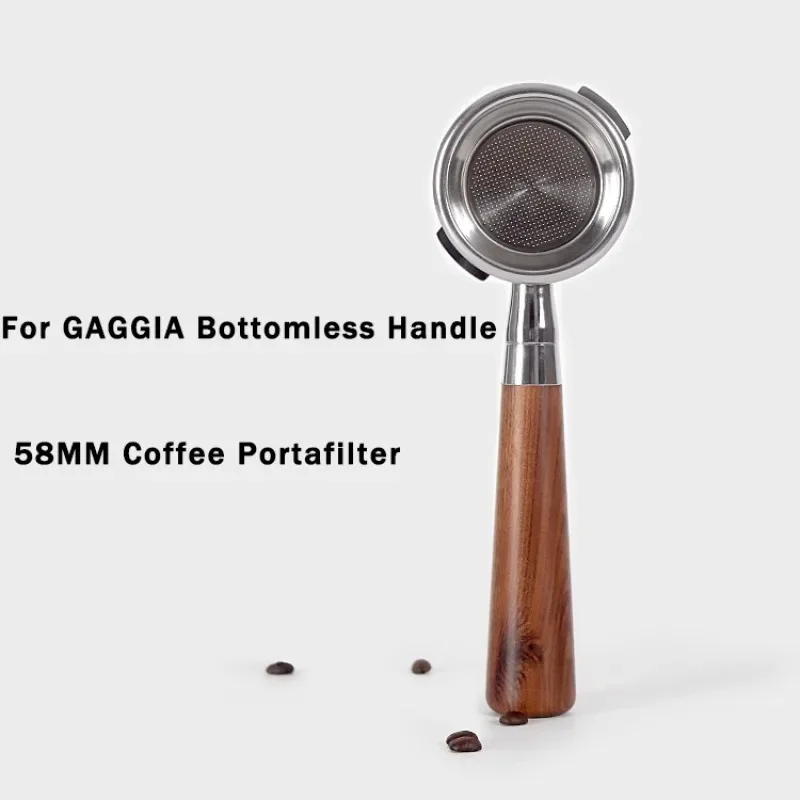 Home Bar Supplies - ตัวกรอง58มม. สำหรับกาเกียเครื่องชงกาแฟกาแฟแบบไม่มีก้นชงกาแฟแบบพกพาที่บ้านด้ามไม้ทึบเครื่องมือบาริสต้าสากล