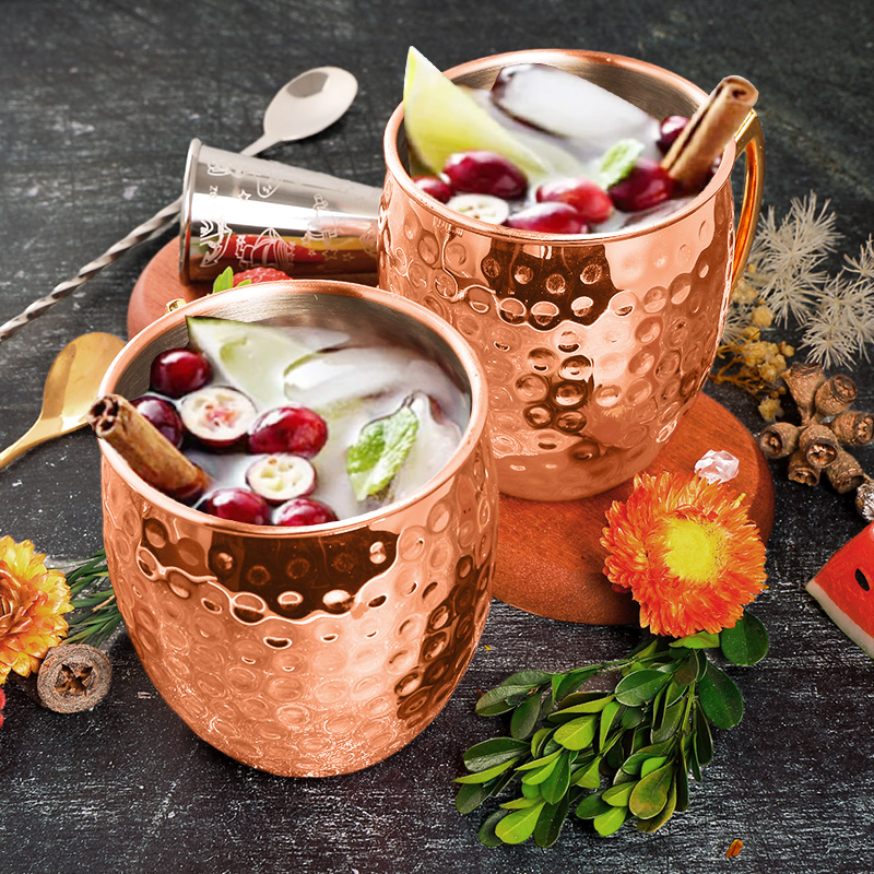 Mule Copper Mug - แก้วมอสโกมิวล์สแตนเลส แก้วโลหะกันตก แก้วเบียร์ชุบทองแดง แก้วค็อกเทลไวน์แชมเปญ สำหรับงานปาร์ตี้ บาร์